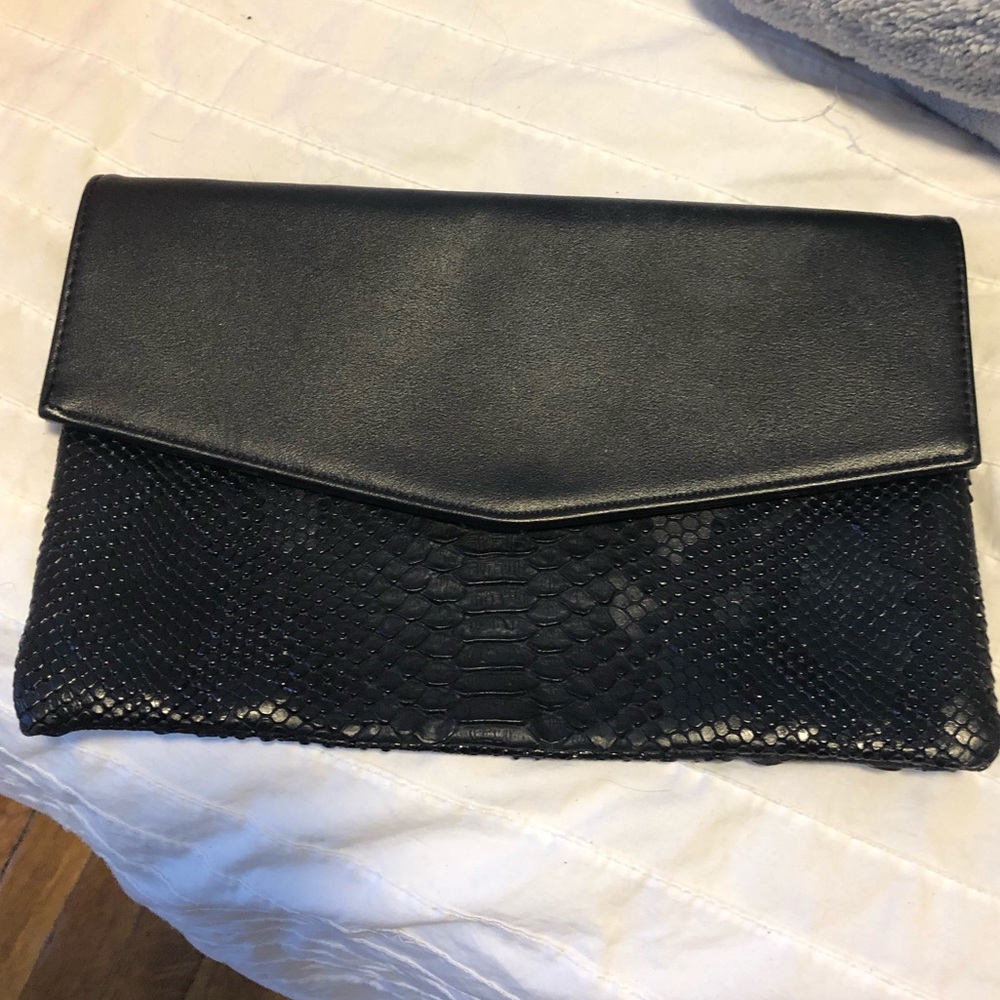 Black Faux Leather and Snakeskin Clutch